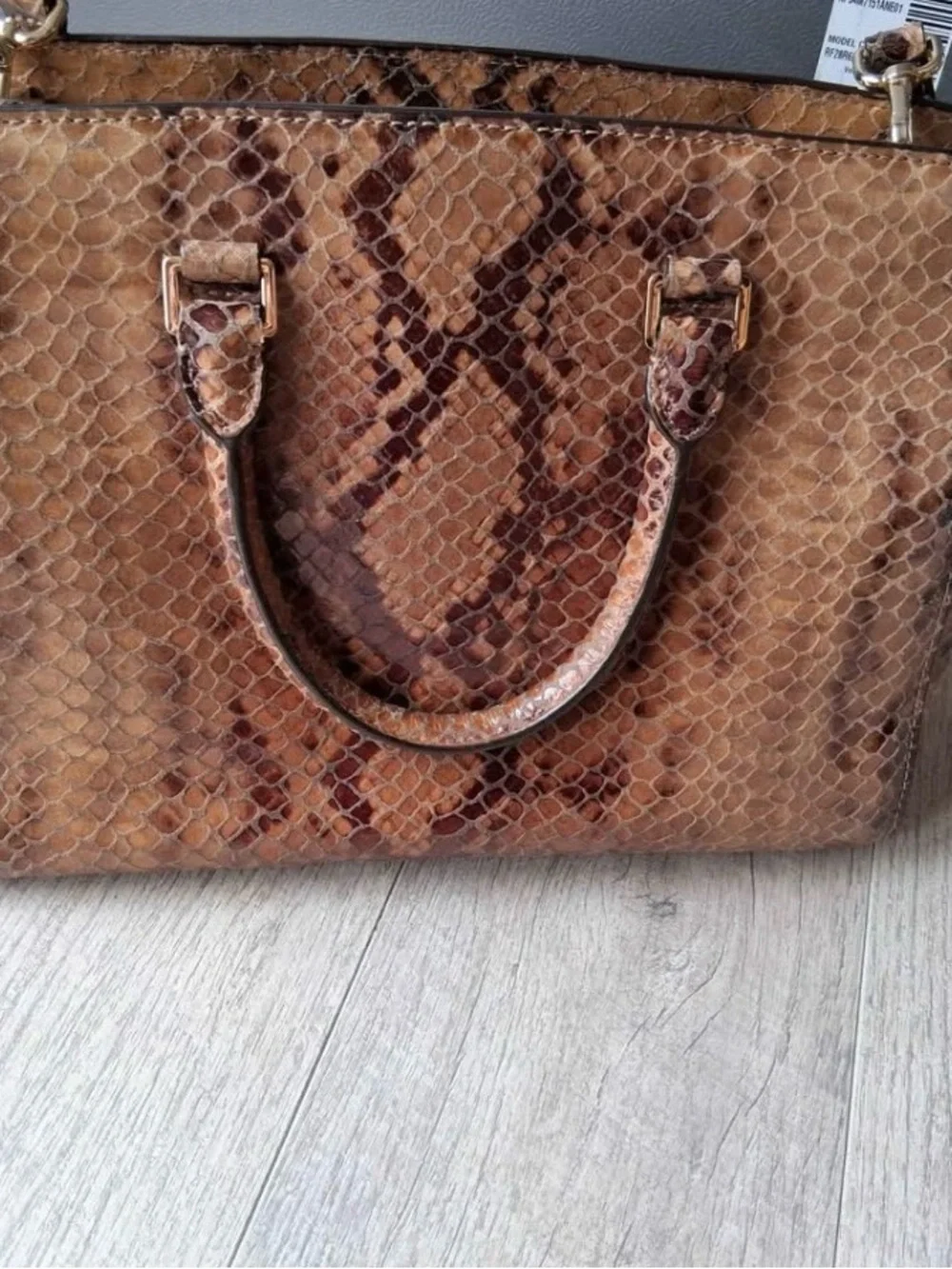 Michael Kors Brown Snake-Print Satchel with Gold Hardware